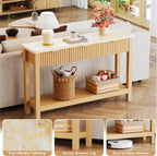 HUAHUU 47.2" Fluted Console Table with 3 Drawers, Long Sofa Table with Storage Behind Couch, Modern Entryway Table with Power Outlet & Open Storage for Entrance/Hallway/Foyer/Living Room, Oak