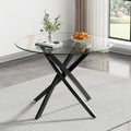 Modern Glass Dining Table Round Dining Room Table with Tempered Glass Top, Black Metal Legs Circle Kitchen Dining Room Table Home Furniture, 36" D x 36" W x 30" H