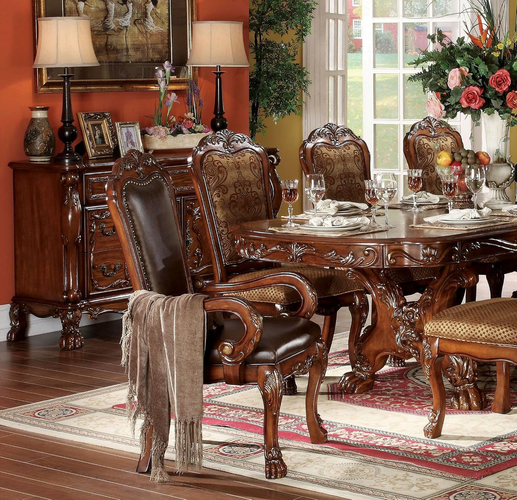 Traditional Kitchen Furniture Set 9pc Formal Dining Table Set Include 1 Extendable Pedestal Table and 8 Upholstered Chairs, 8-Person Solid Wood Extendable Dining Set (Cherry A)