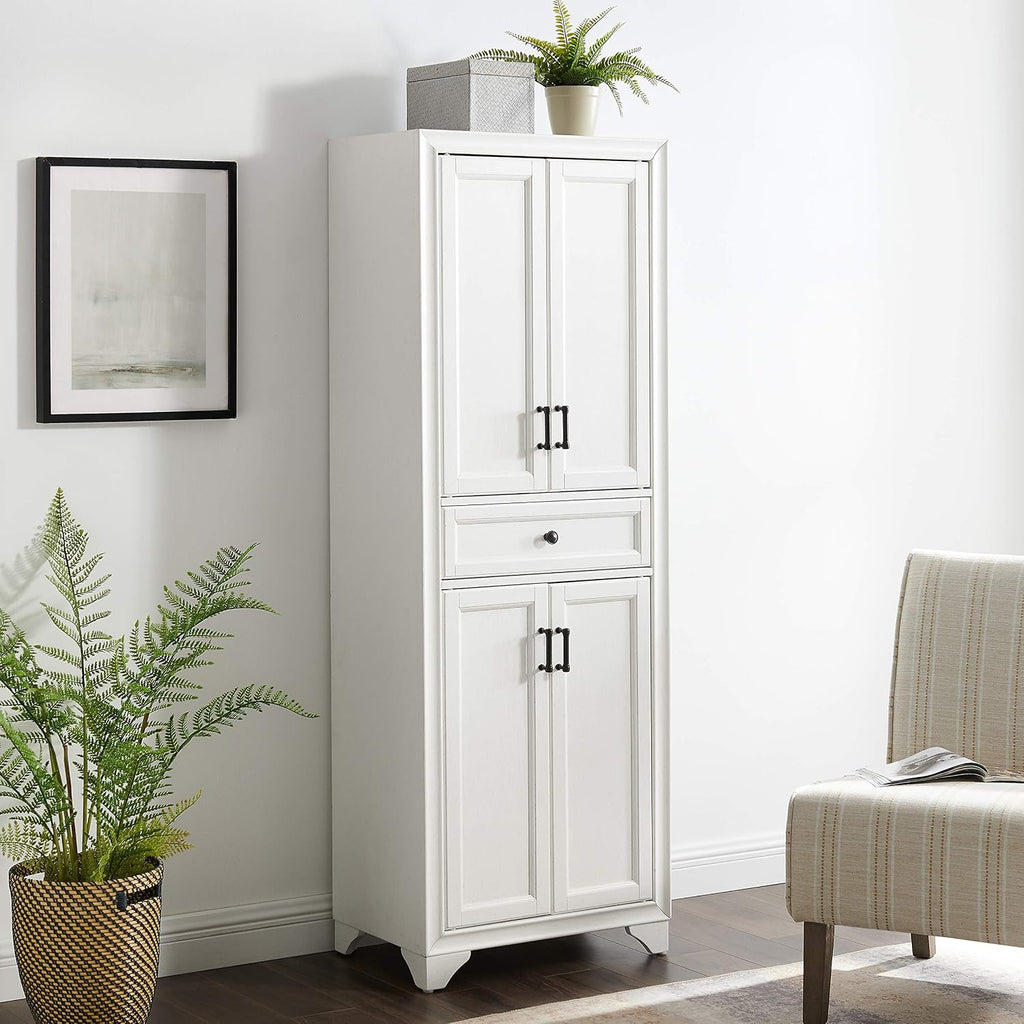 Crosley Furniture Tara Pantry Storage Cabinet with Shelves, Kitchen, Dining, or Laundry Room, Distressed White