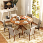 Solid Wood Round Dining Table for 4-6, Wooden Intersecting Pedestal Base, Farmhouse Round Dining Room Table for Home Dining Room, Kitchen, Living Room