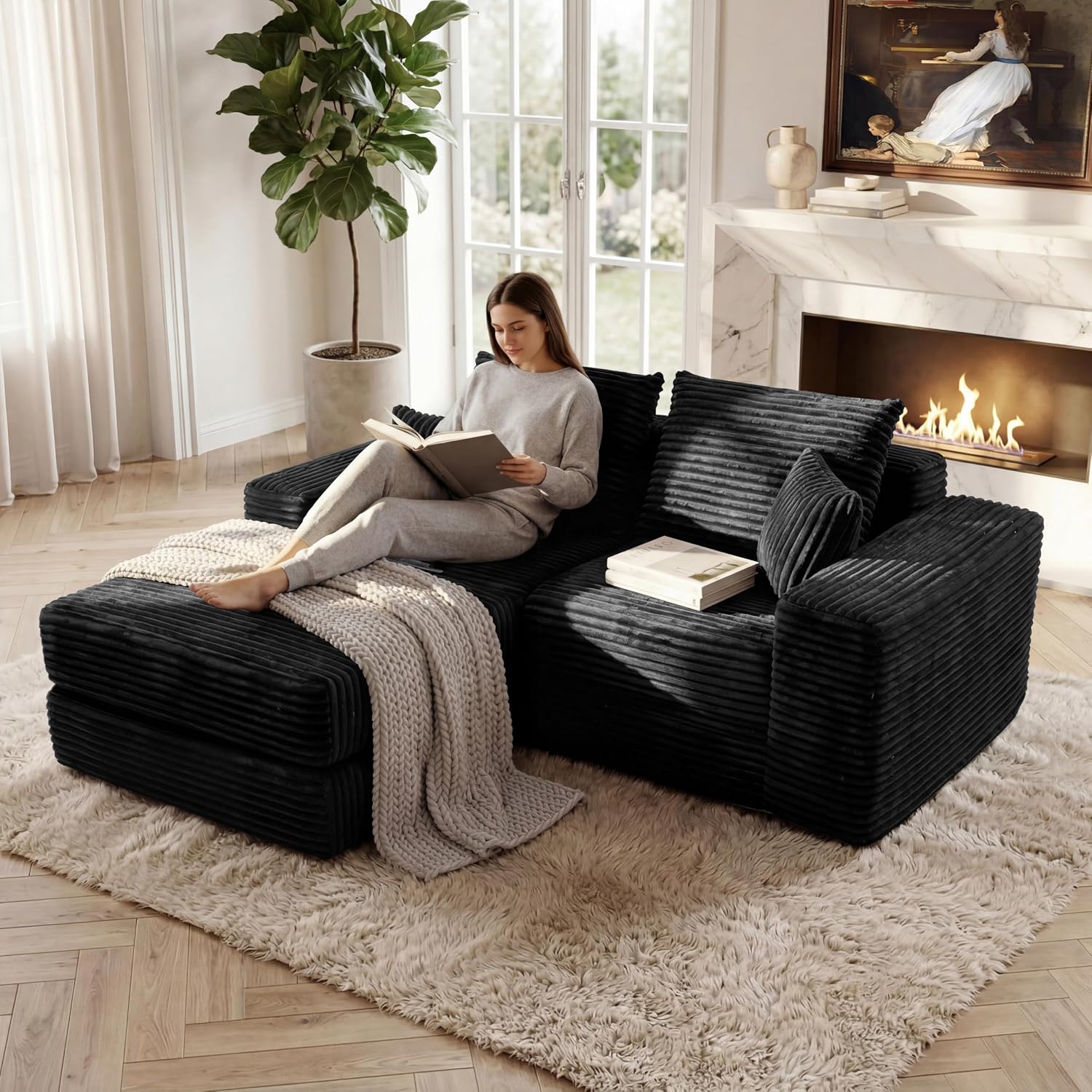 Cloud Modular Sectional Sofa, Comfy Couch with Non Slip Base, Modern L-Shaped Couch with Chaise, Customizable Sleeper Sofa for Living Spaces, No Assembly & Deep Seat (Black)