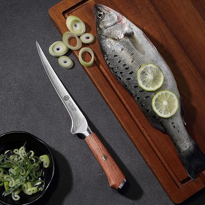 YOTSUBA Fillet Knife, 7 Inch Fish Knives for Filleting, Razor Sharp High Carbon Steel Boning Knife with Ergonomic Rosewood Handle, Professional Fish Knives for Meat with Gift Box