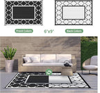 GENIMO 6' x 9' Outdoor Rug Waterproof for Patio Decor, Foldable Reversible Plastic Straw Area Rugs Mat for Camper, Morden Carpet for Outside, Rv, Deck, Porch, Picnic, Beach, Balcony, Black & White