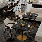 Henf 31.5'' Square Dining Tulip Table for 2 4, Modern Black Faux Marble Bistro Table with Sintered Stone Tabletop, Small Black Gold Metal Edge & Base Tulip Tables for Dining Room, Cafe, Apartment