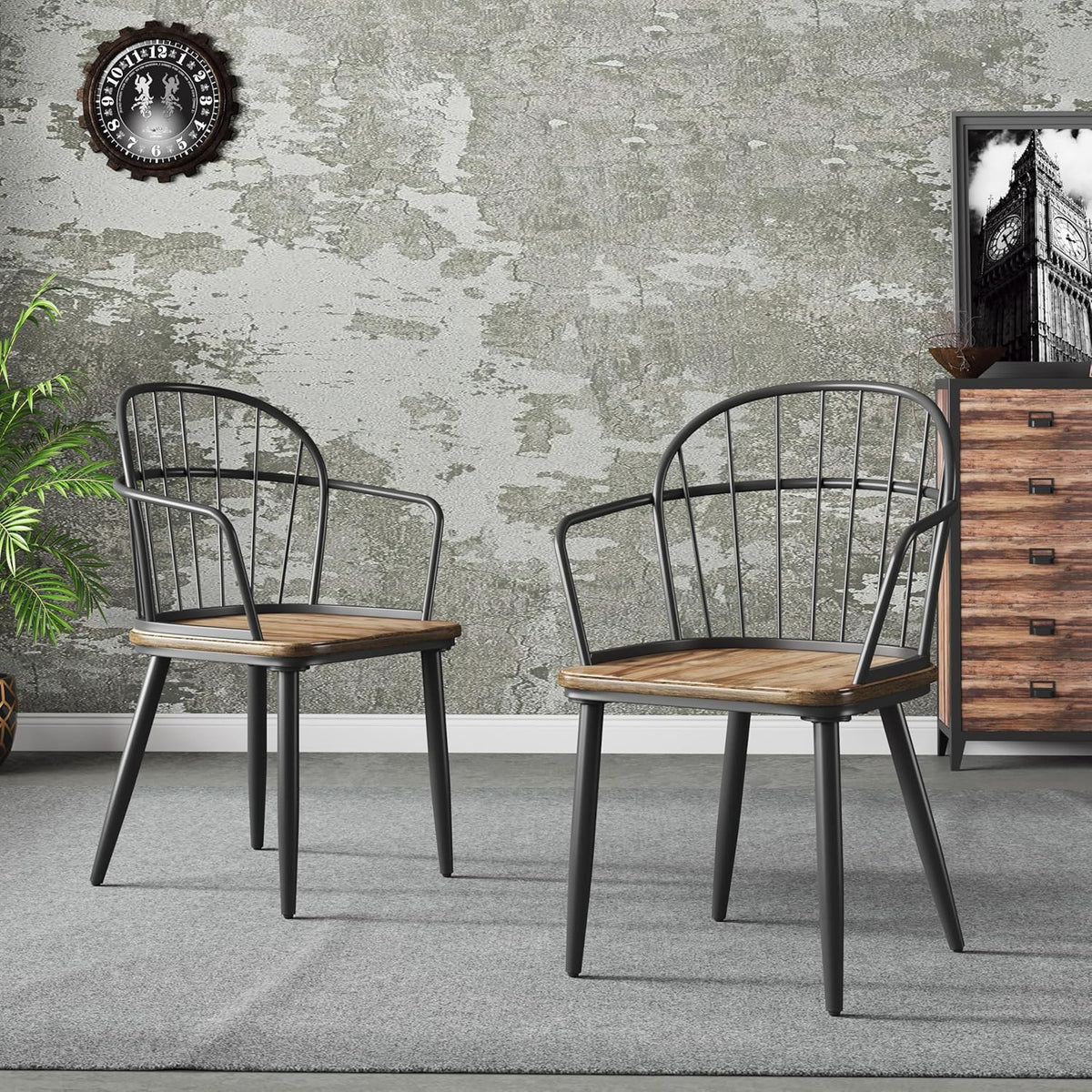 Christopher Knight Home Drats Dining Chairs Set of 2, Accent Dining Chair, Birch Finish Seating Kitchen Chair, Bucket Backrest Metal Frame Armchair, Industrial Dining Chair for Dining Room, Natural