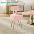 Small Vanity Stool Chair with Storage and Foldable Back, Pink | Soft Storage Ottoman, Footrest Stool, Teddy Fleece Vanity Stool for Makeup, Bedroom, Living Room