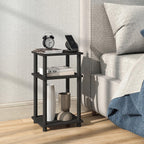 3-Tier Black End Tables Set of 2, Engineered Wood Small Side Tables with Storage Shelves, Small Nightstands for Bedroom, Living Room, Bathroom, Black