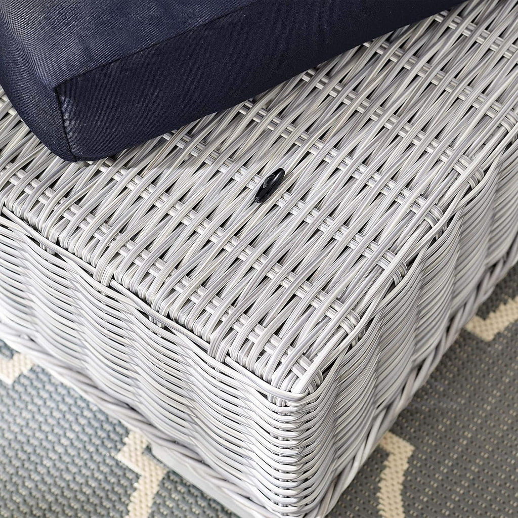 Conway Sunbrella® Outdoor Patio Wicker Rattan Ottoman in Light Gray Navy