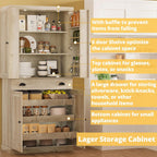 IRONCK Kitchen Pantry Cabinet 72" Height, Freestanding Cupboard with Drawer, Sliding Storage Rack, and 6 Hanging Shelves for Dining Room, Laundry, Rustic Maple