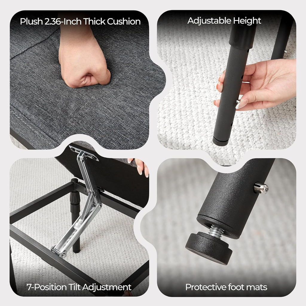 TIOPGHAD Adjustable Ottoman Pouf Footrest, 60 Degree Tilt, Carbon Gray | 4-Height, 28 Positions, Iron frame, Foam Cushion, 15.74 x 11.81 x 13.34 in, Under Desk, Living room, Home Office