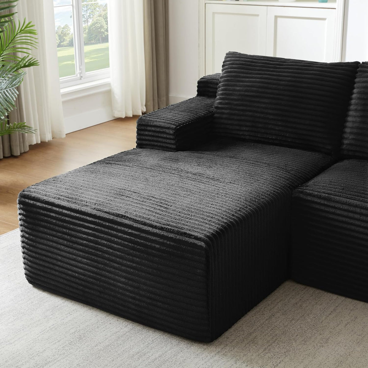 Eafurn 96" L Shaped Cloud Sectional Couch with Chaise, Deep Seat Modular Sectional Sofa Corduroy Memory Foam Sofa Couches for Living Room Bedroom, No Assembly Required, Black