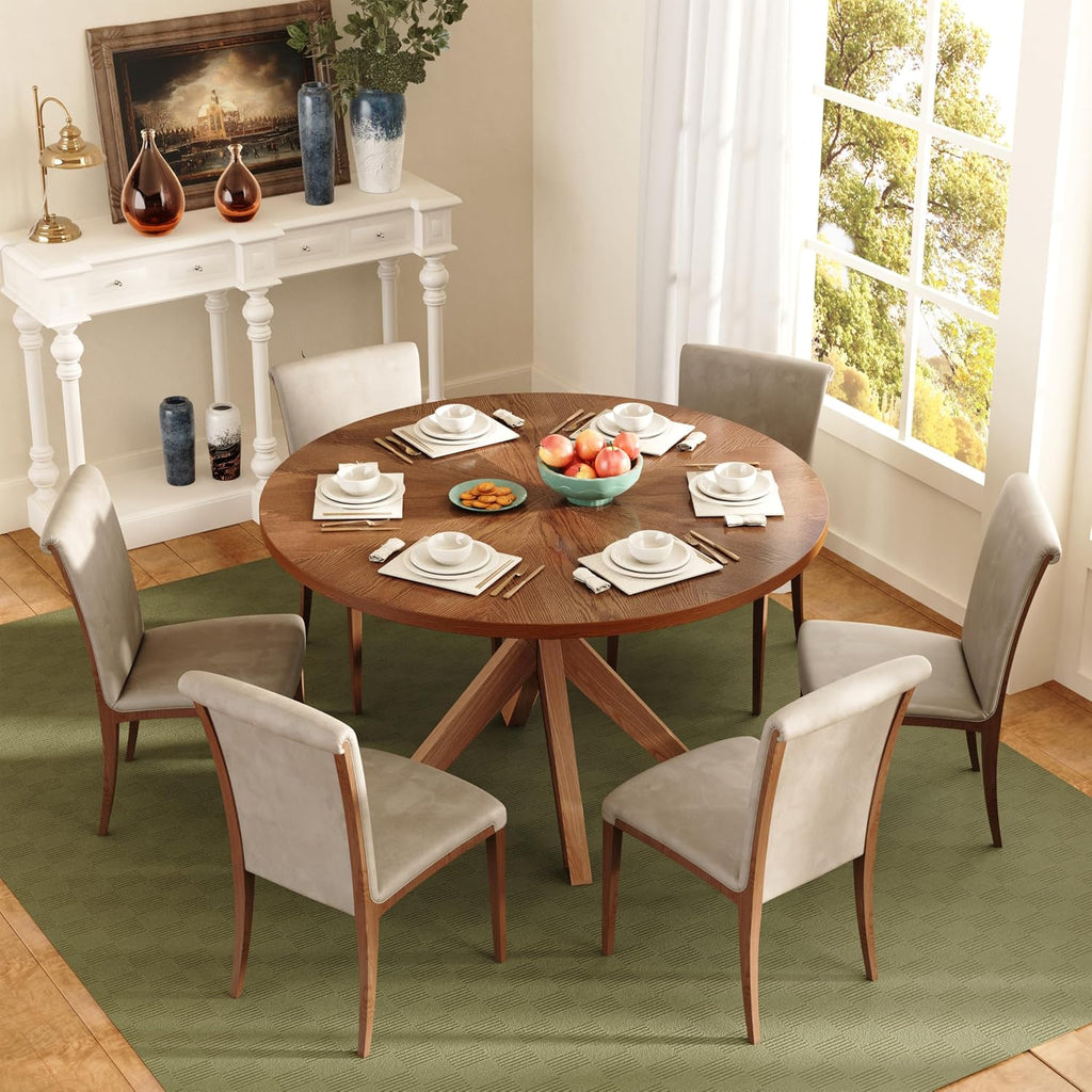 Solid Wood Round Dining Table for 4-6, Wooden Intersecting Pedestal Base, Farmhouse Round Dining Room Table for Home Dining Room, Kitchen, Living Room