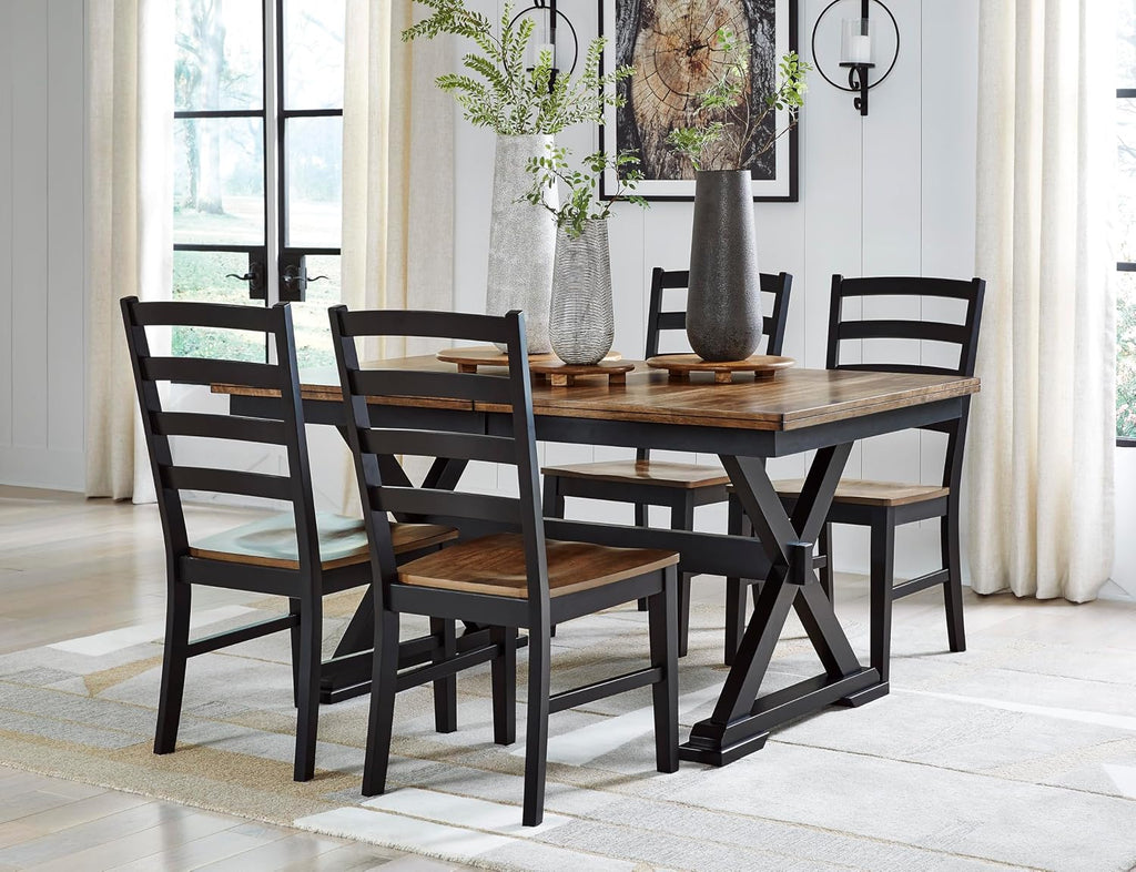 Signature Design by Ashley Wildenauer Dining Chairs Set of 2, Modern Ladderback Dining Chairs with Solid Wood Frame, Two-Tone Finish, Contoured Seat, Black/Brown | Solid wood frame, Mango veneer and MDF substrate seat, Modern ladderback, 250 lb capacity