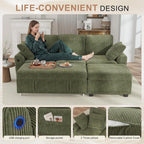 Hanherry 81" Sectional Couch with Pull Out Bed,3 Seat Corduroy Sleeper Sofa with Storage Ottoman & USB Charging,Comfy L Shaped Modular Couches for Living Room,Apartment