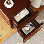 KEIKI Narrow End Table with USB Ports & Outlet, Wooden 2 Drawer Sofa Side Table, Small Corner Nightstand Bedside Tables, Coffee Drink Table for Living Room & Bedroom, Easy Assembly, Brown