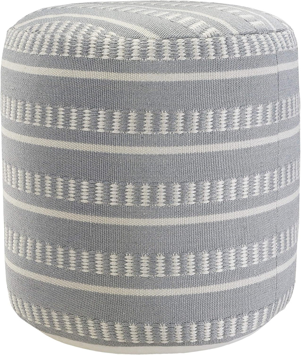 LR Home Dash and Stripe Geometric Indoor Outdoor Pouf, Blue/White, 20" x 20" x 20"