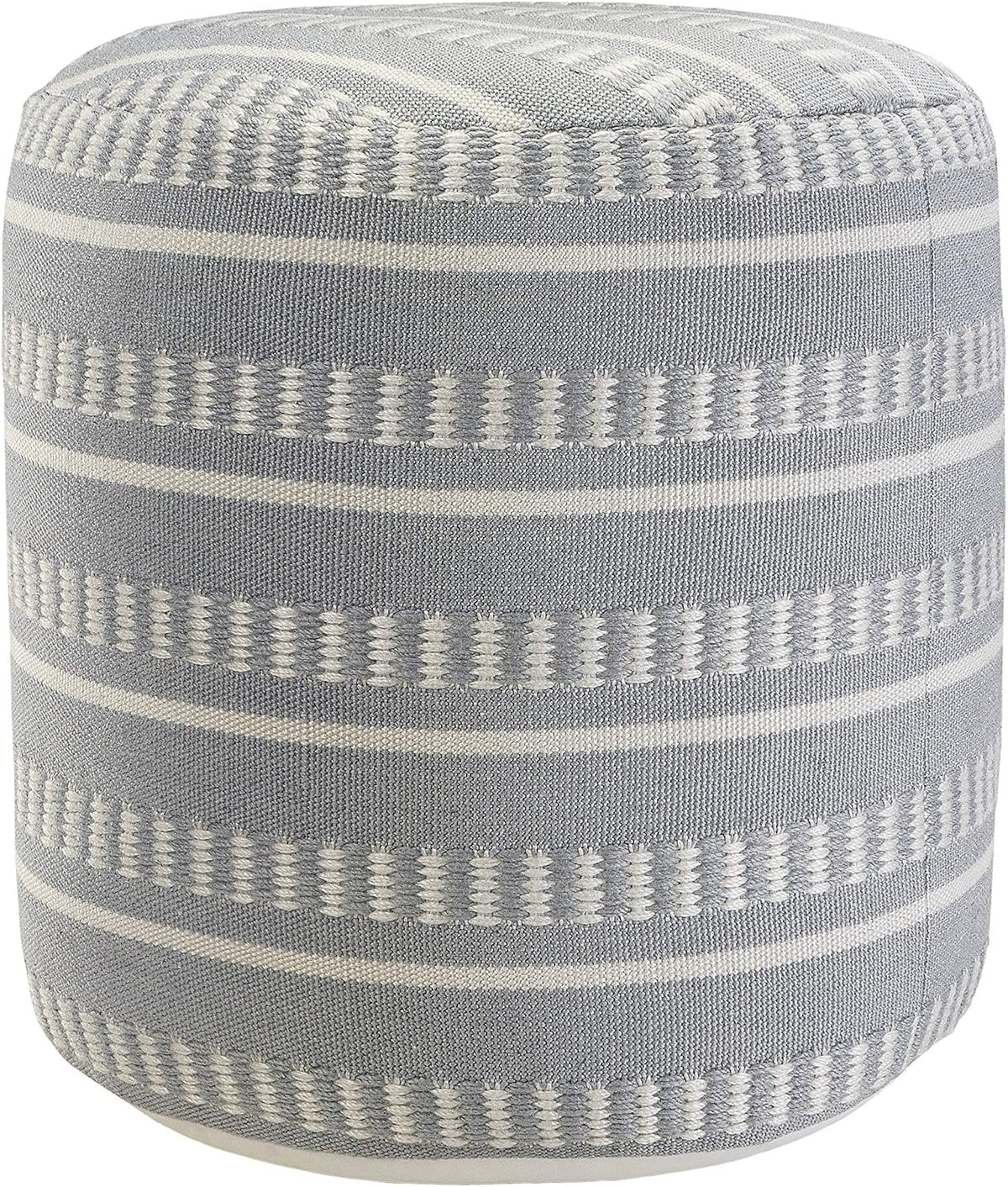 LR Home Dash and Stripe Geometric Indoor Outdoor Pouf, Blue/White, 20" x 20" x 20"