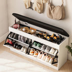40" Shoe Storage Bench with 2 Flip Drawers & Padded Seat Cushion, Shoe Cabinet with Lift Top Storage Box, Shoe Bench Shoe Organizer for Entryway, Hallway, Living Room, White