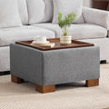 WUTUTUEE 24" Square Ottoman Coffee Table with Storage, Fabric Ottomans with Tray and Solid Wood Legs for Living Room, Bedroom and Apartments, Small Modern Ottoman Tea Table with Lift-Off Lid, Grey