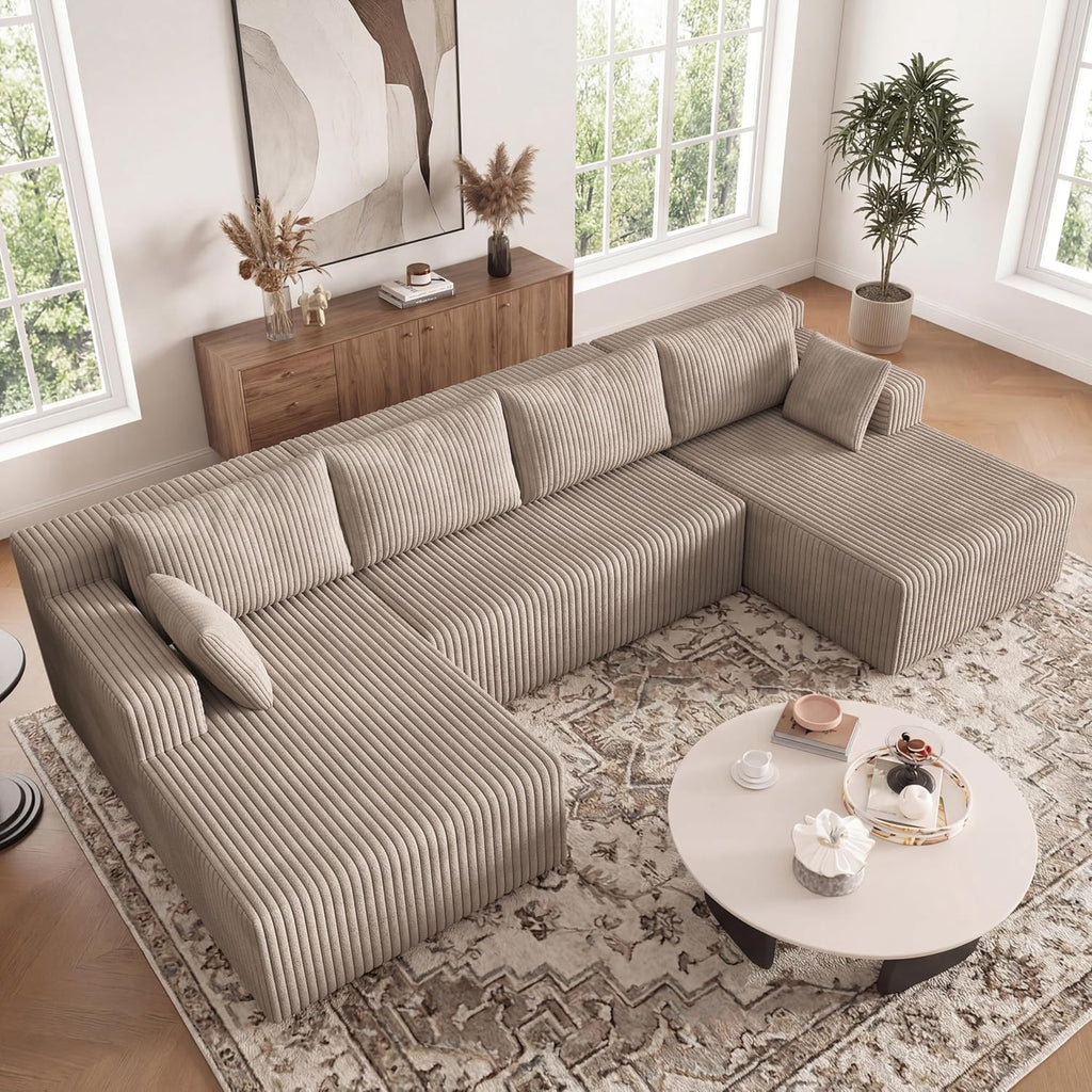 124 Inch Oversized Sectional Sofa Cloud Couch for Living Room - Symmetrical U Shaped Modular Couches Set with Double Chaise, No Assembly Floor Compression Sofa & Couch
