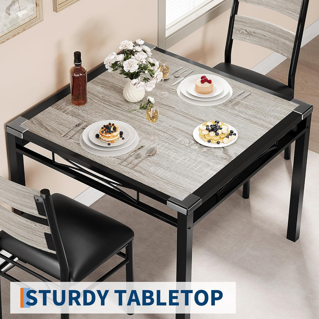 IDEALHOUSE Dining Table Set for 2 with Corner Protector, Kitchen Table Chairs Set of 2 w/Upholstered Chairs, Wood Dining Room Table Set for 2, for Dining Room, Apartment, Retro Gray