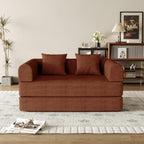53.15'' Convertible Compressed Corduroy Folding Cloud Sofa Bed, Modern Pull Out Loveseat Sleeper in a Box, 4 in 1 Floor Mattress Futon Cloud Couch, No Assembly Needed, Orange, Pillows, Full