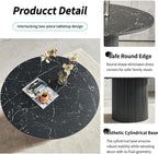 47" Round Dining Table for 4, Modern Farmhouse Marble-Look Foiled Top with MDF Striped Base, Kitchen & Dining Room Tables - Black