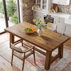 63-Inch Solid Wood Dining Table, Farmhouse Kitchen Table for 4-6 People, Rectangular Wooden Dinner Table with Thick Top & Trestle Base, Natural Wood