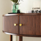 Knocbel Half Moon Console Table with Wave-Pattern Door, Semi-Circle Sofa End Table with 2 Storage Drawers and Bottom Shelf for Entryway Living Room, 31.5" W x 15.75" D x 32.3" H, Brown