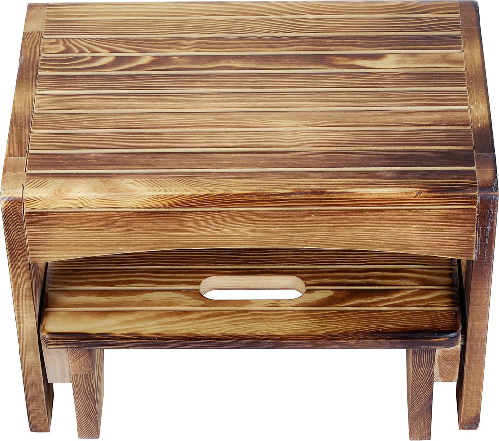 URFORESTIC Handcrafted Solid Wood Bed Step Stool-Foot Stool Kitchen Stools Bed Steps Small Step Ladder Bathroom Stools (Burned)