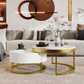 32" Space Saving Nesting End Table, Nesting End Tables with Storage Drawers, Coffee Table Set with Sleek Modern Design for Versatile Home Usage, Golden+White