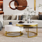 32" Space Saving Nesting End Table, Nesting End Tables with Storage Drawers, Coffee Table Set with Sleek Modern Design for Versatile Home Usage, Golden+White