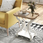 kinbor Farmhouse Side Table - Rustic End Table with an Open Shelf & Raised Edge, Accent Table with Distressed White Finish and Solid Wood Legs - Perfect for Living Room, Bedroom, Entryway, White