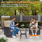 Gotland Outdoor Swivel Chairs Set of 2, 3 Pieces Patio Furniture Set with Thick Cushion, Wicker Rocking Patio Chairs Set of 2, Patio Bistro Set with Double-Layer Coffee Table for Balcony Porch Khaki