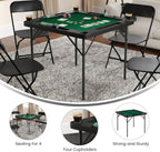 Flash Furniture 34.5" Black Folding Card Game Table | 4-Player, Cup Holders, Green Playing Surface, Portable