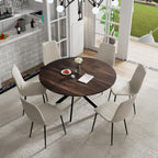 5 Piece Circle Dining Table Set for 6, 47 Inch Wood Dining Table & Cream Velvet Upholstered Chairs with Sturdy Black Metal Legs, Round Kitchen Table Set for Kitchen Dining Room, Living Room