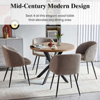 NORDICANA 5 Piece Dining Table and Chair Set, 37-Inch Engineered Wood Round Table Set, Light Brown Fuzzy Sherpa Armchairs with Black Metal Leg for Small Spaces