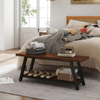 43" Wood Long Modern Farmhouse Entryway Bench, Wood Bedroom End of BedBench, Vintage Mid Century Rustic Style, Perfect for Mudroom, Storage, Living Room, Kitchen Walnut