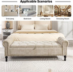 Storage Bed Bench for Bedroom, Chenille 67" End of Bed King Size Benches with Armrest, Tufted Button Upholstered Ottoman Bench for Living Room, Entryway, Khaki