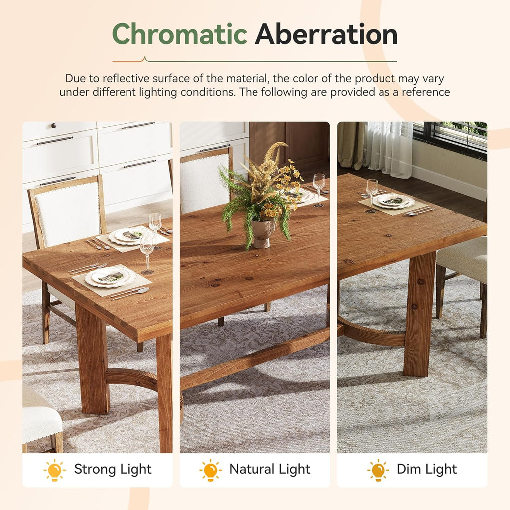 63" Solid Wood Dining Table for 4-6, Farmhouse Rectangle Kitchen Table with Thicken Tabletop and Sturdy Construction, Modern Wooden Dinner Table for Dining Room, Kitchen, Walnut