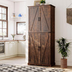 HOMPUS 71" Tall Kitchen Pantry Cabinet with Doors and Drawer, Farmhouse Storage Cabinet with Adjustable Shelves, Rustic Wood Cupboard for Kitchen, Dining Room, Living Room, Bathroom, Rustic Brown