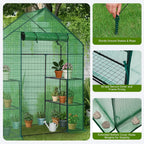 Outvita Walk-in Greenhouse, Outdoor Durable PE Plant Green House for Frost Protection with 3 Tiers 4 Shelves, Shelf Clips, Roll-up Zipper Door, 56"x29"x77" Green