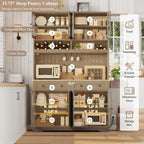 HOSTACK Kitchen Pantry Storage Cabinet, Coffee Bar Hutch Cabinet, Ash Gray | 75.4" Tall Pantry Cabinet with Charging Station / Countertop / Glass Doors / Wine Rack / Cup Holder / Drawers, Dining Room