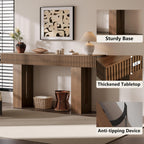 63-Inch Long Entryway Console Table with a Fluted Design, Thick Wood Farmhouse Sofa Table Behind Couch, Narrow Hallway Accent Table for Living Room, Foyer, Entrance,Modern Walnut
