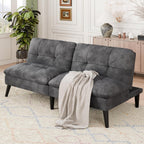 Vongrasig Futon Sofa Bed Velvet Futon Couch with Adjustable Backrest, Small Convertible Folding Sleeper Sofa Bed, Modern Loveseat for Living Room, Bedroom and Small Space, (Gray)