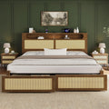 Belffin King Size Rattan Bed Frame with 2 Storage Drawers, Wood Bed, Brown