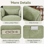 Power Recliner Rocking Chair with Adjustable Arms and Headrest,Green Fabric | Swivel electric glider,nursing chair glider for nursery, storage bags and USB port included, FSC certified