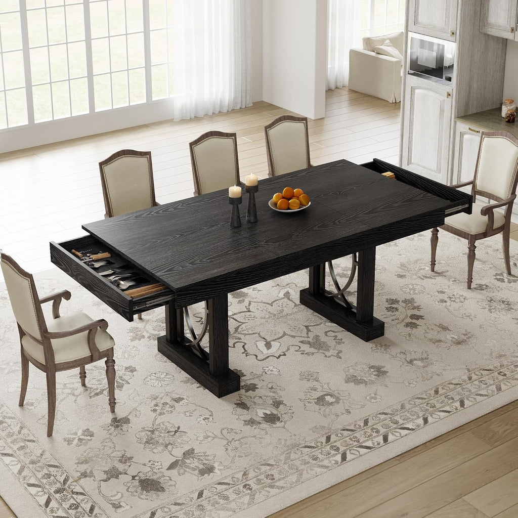 Garvee 71-Inch Dining Table for 6-8 with 2 Drawers, Large Wooden Kitchen Table w/Large Tabletop & Sturdy Frame, Rectangular Dining Table with Double Pedestal, for Kitchen, Office