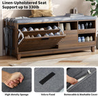 Gyfimoie 2-Tier Shoe Storage Bench,47" Entryway Bench with 2 Flip Drawers & Padded Seat Cushion, Walnut Shoe Bench with Adjustable Shelves & Sliding Doors,Storage Bench for Entryway,Hallway,Bedroom